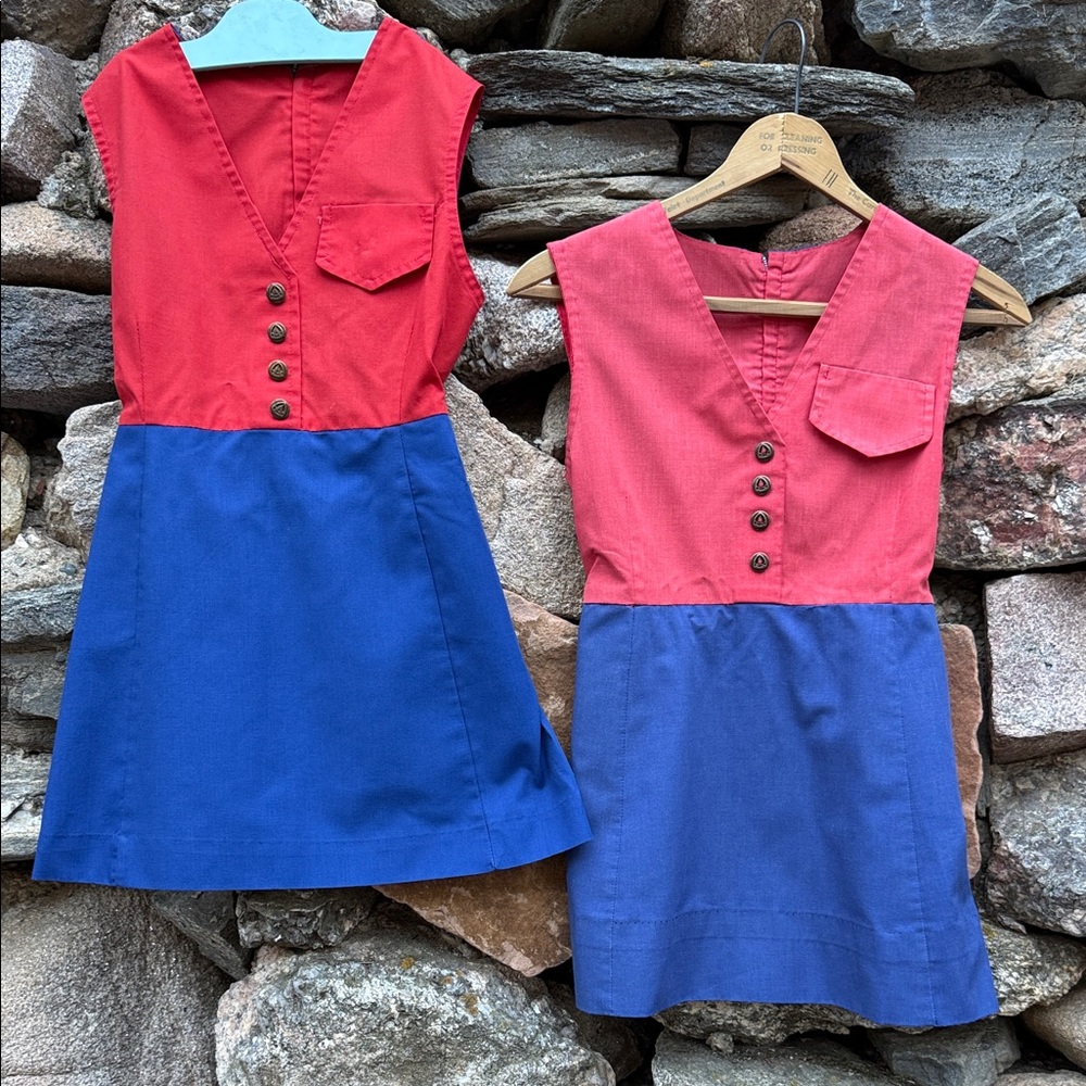 Vintage set of two Girl’s “Bluebird Org.” Jumper dresses. One is handmade.